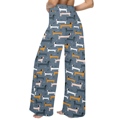 Dachshund Pattern Print Design 012 Women's Wide Leg Lounge Pants