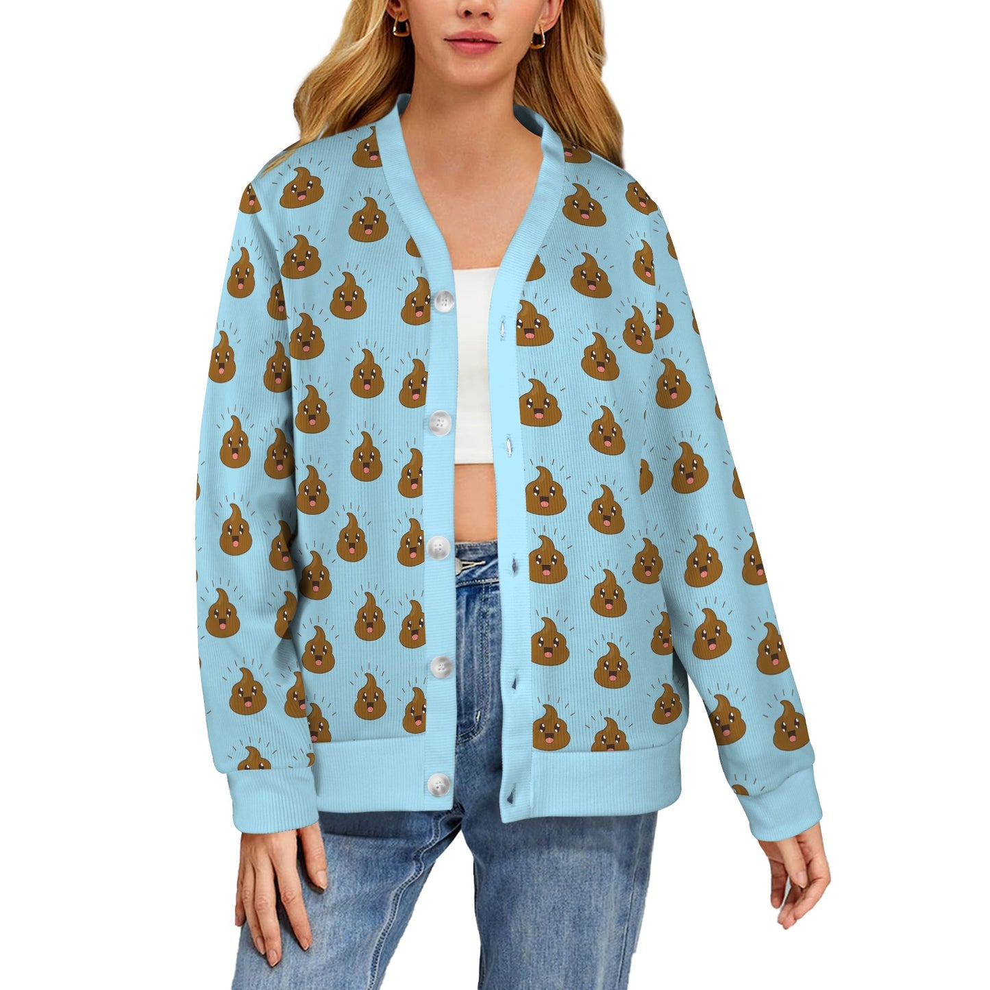 Poop Emoji Pattern Print Design A03 Women's Cardigan