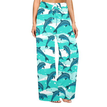 Dolphin Design Print Pattern Women's Wide Leg Lounge Pants
