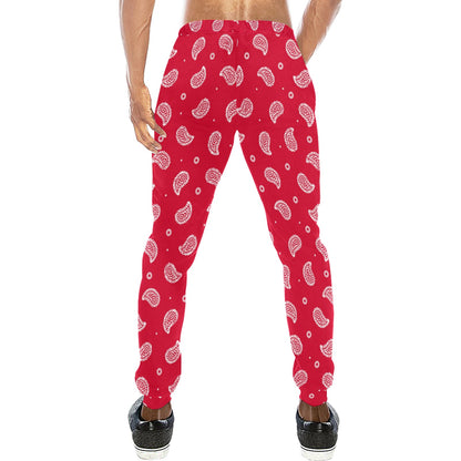 Bandana Red Paisley Print Design LKS305 Men's Sweatpants