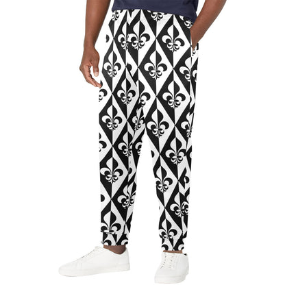 Fleur De Lis Black White Pattern Print Design 02 Men's Casual Track Pants