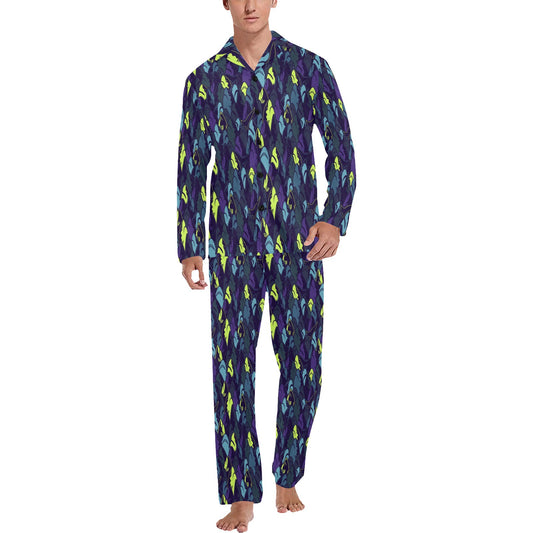 Shark Neon color Print Men's Long Pajama Set