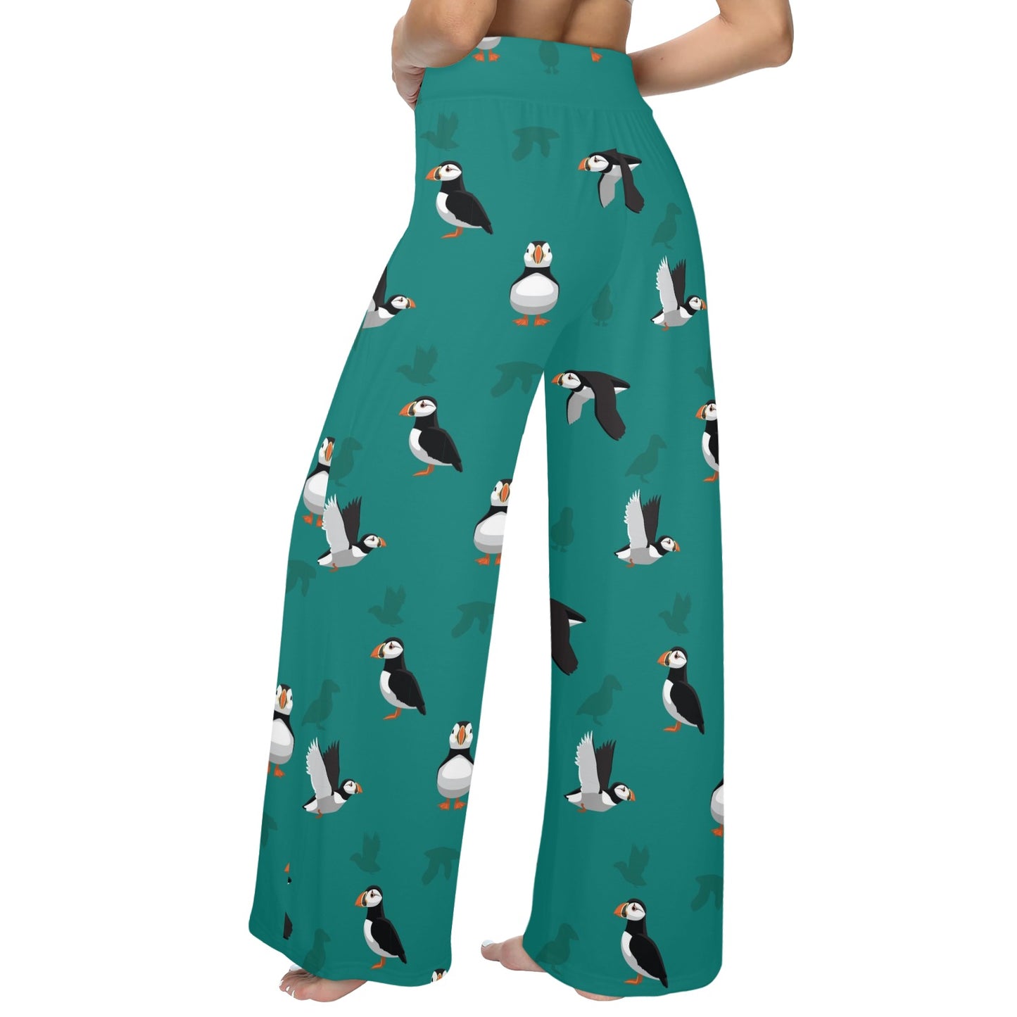 Puffin Pattern Print Design A02 Women's Wide Leg Lounge Pants