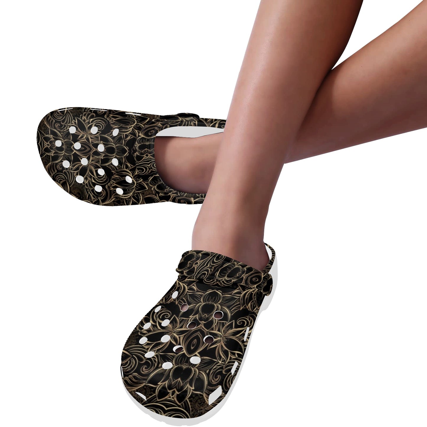 Lotus Gold Mandala Design Themed Unisex Clogs Shoes