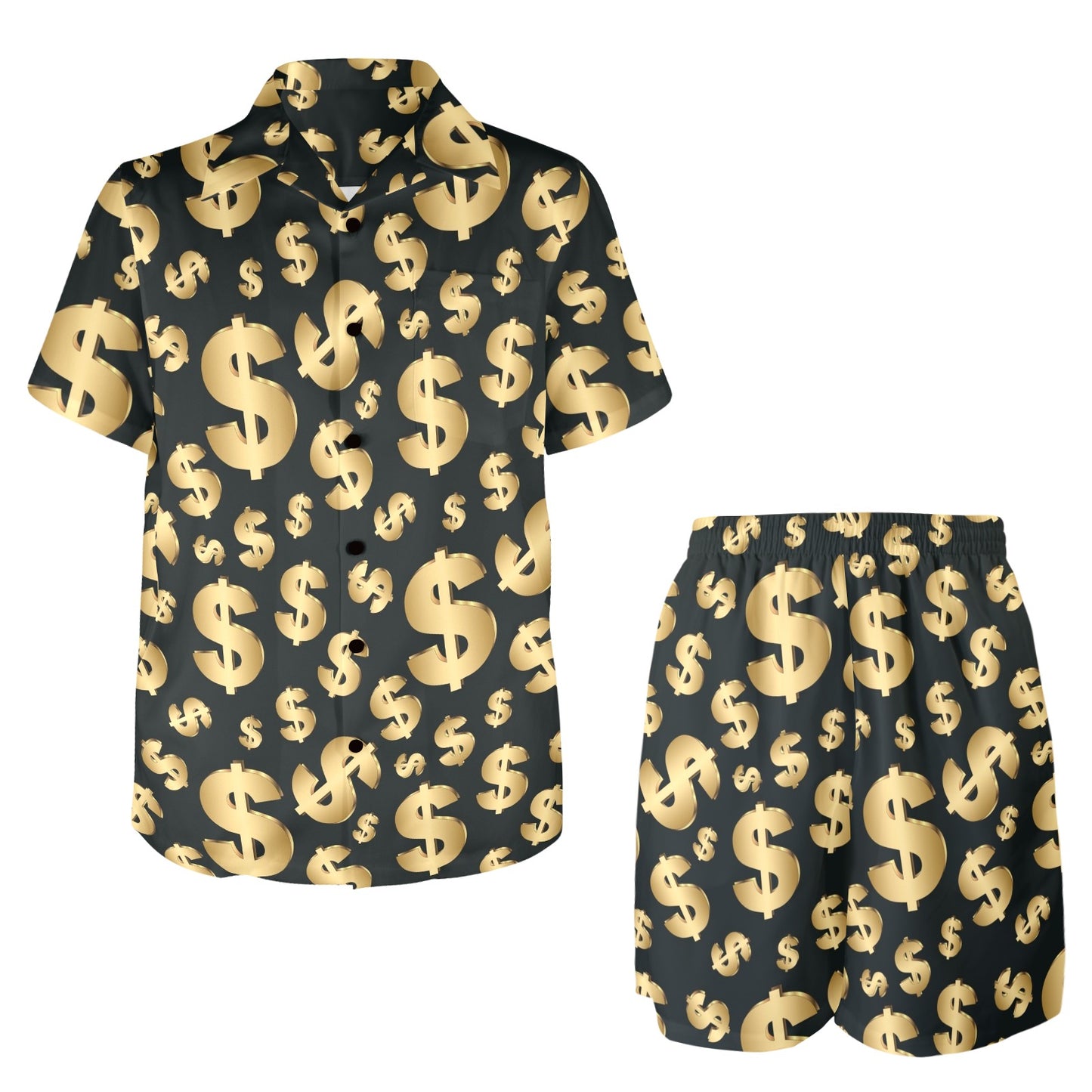 Dollar Pattern Print Design DO04 Men's Beach Shirt and Shorts Set