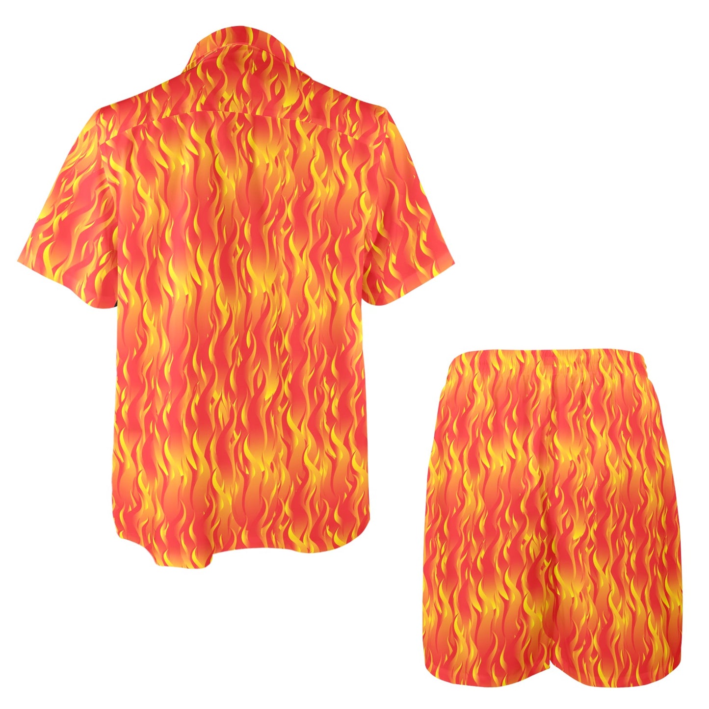 flaming skulls Design Print Pattern JJ0178 Men's Beach Shirt and Shorts Set