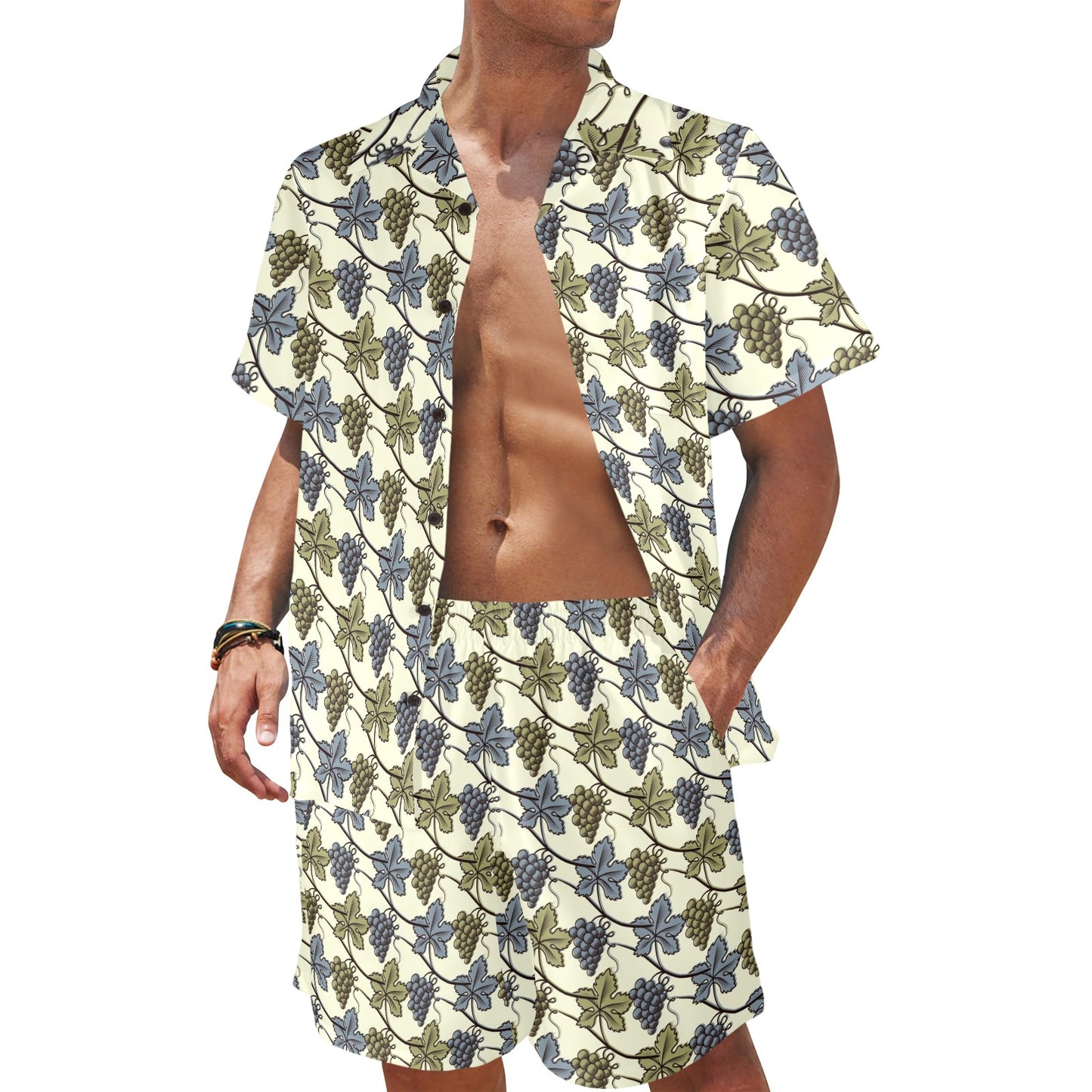 Grape Pattern Print Design GP03 Men's Beach Shirt and Shorts Set