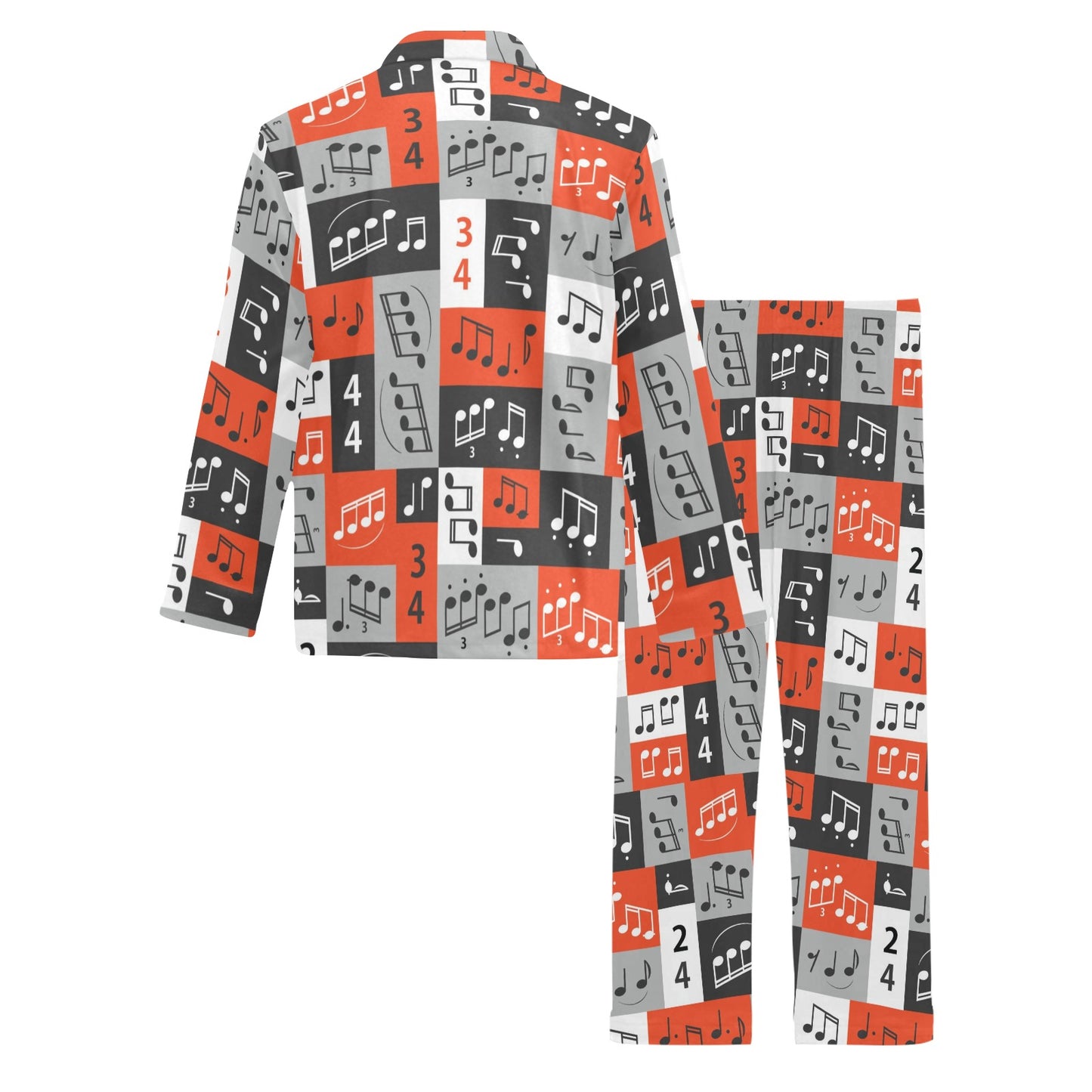 Music Note Design Themed Print Men's Long Pajama Set