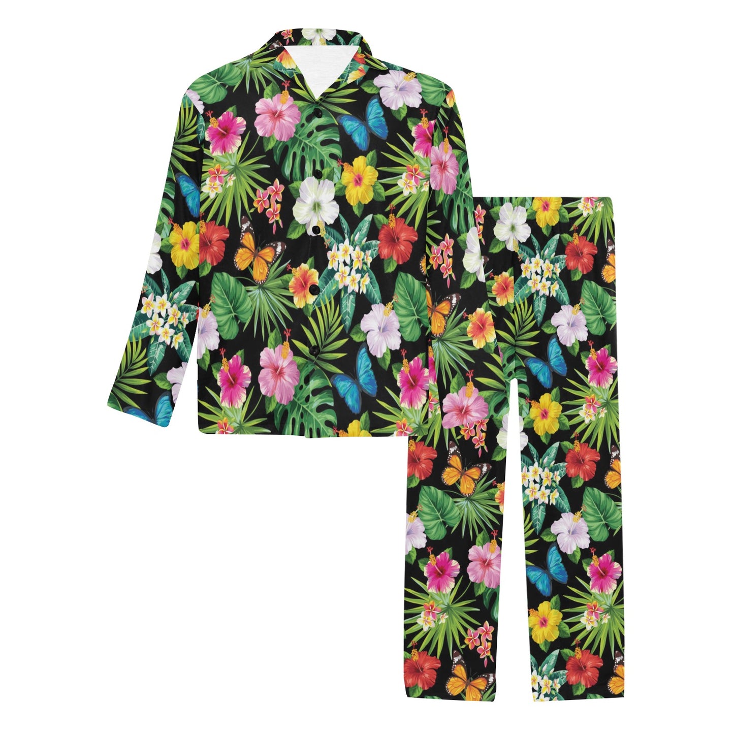 Hibiscus With Butterfly Print Design LKS305 Men's Long Pajama Set