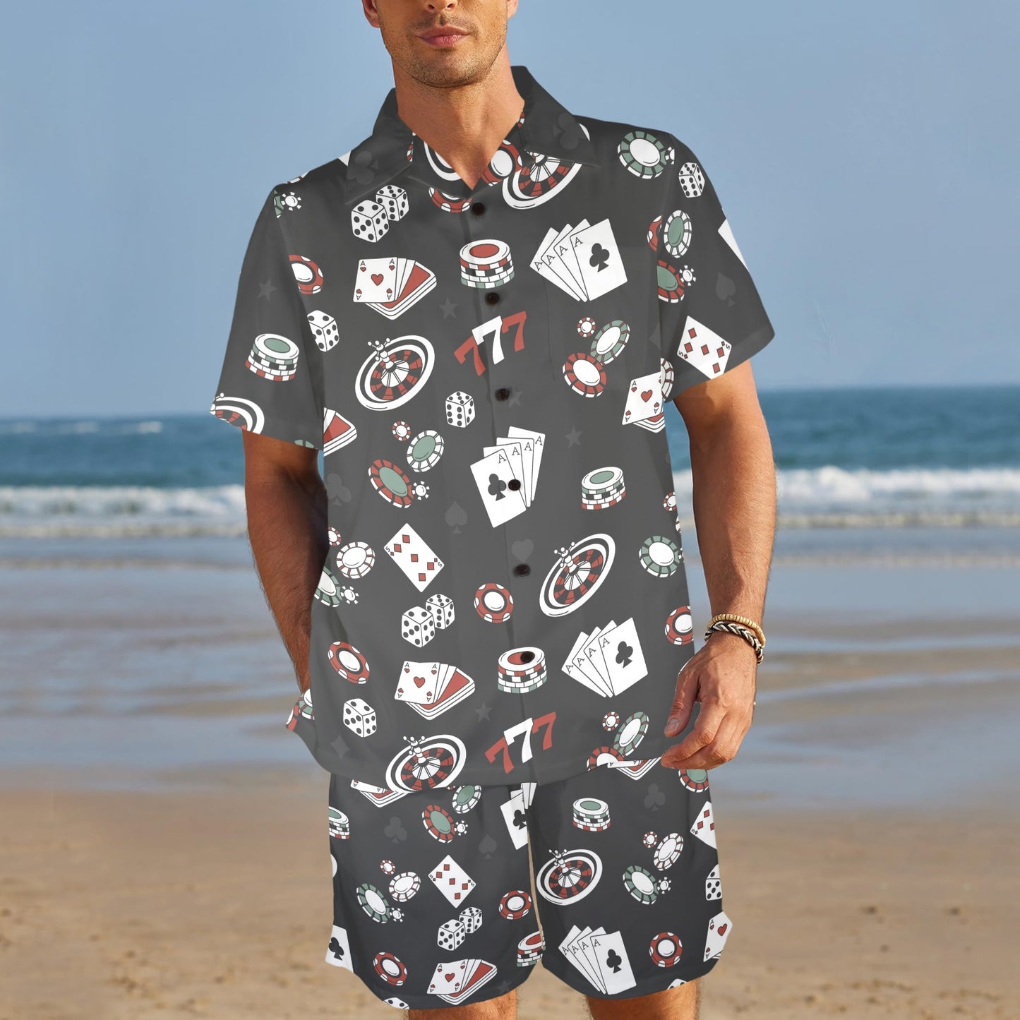 Casino Pattern Print Design 02 Men's Beach Shirt and Shorts Set