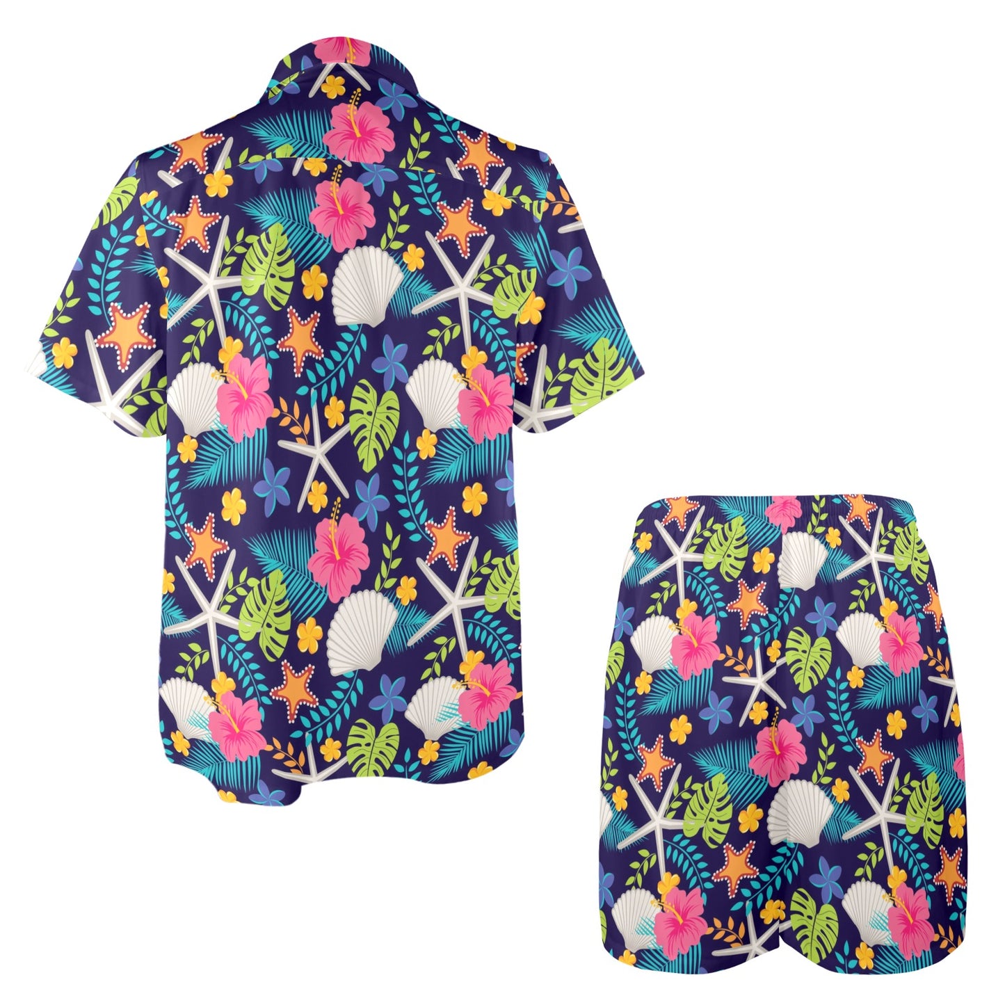 Beach Seashell Floral Theme Men's Beach Shirt and Shorts Set