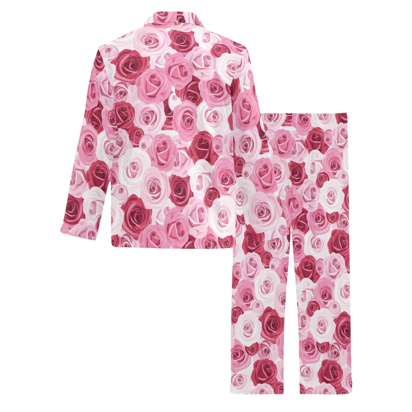 Pink Red Rose Pattern Print Men's Long Pajama Set