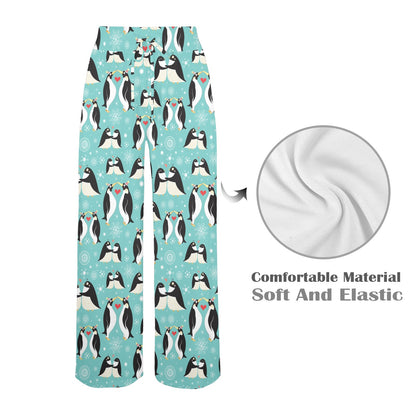Penguin Love Print Women's Wide Leg Lounge Pants
