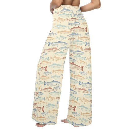 Salmon Fish Print Design LKS302 Women's Wide Leg Lounge Pants