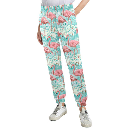 Flamingo Background Themed Print Women's Casual Track Pants