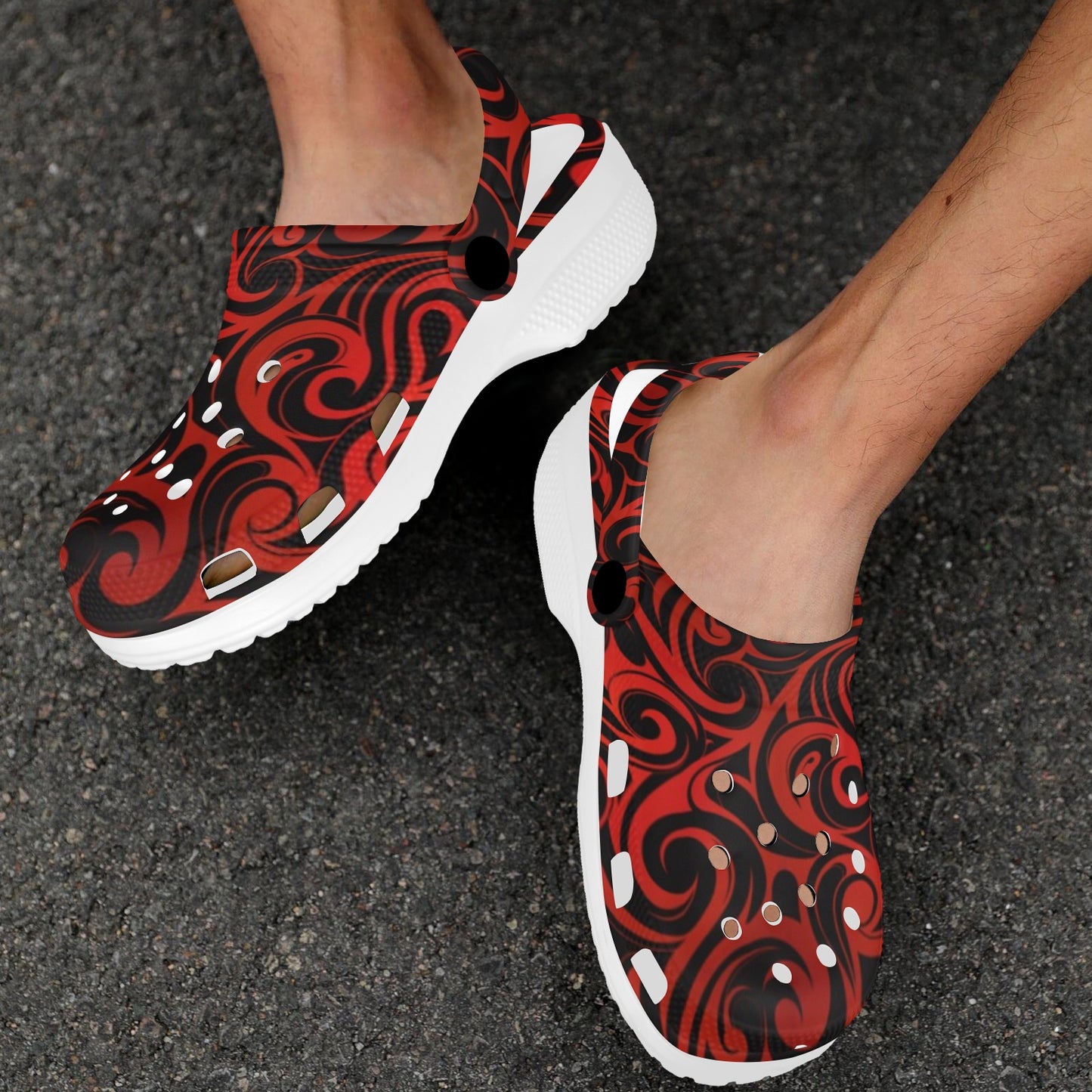 Maori Red Black Themed Design Unisex Clogs Shoes