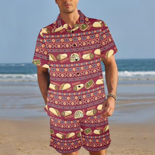 burrito taco Design Print Pattern JJ021 Men's Beach Shirt and Shorts Set