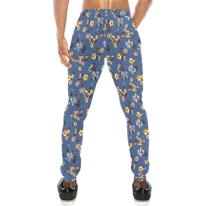 Hawaiian Flower Blue Print Men's Sweatpants