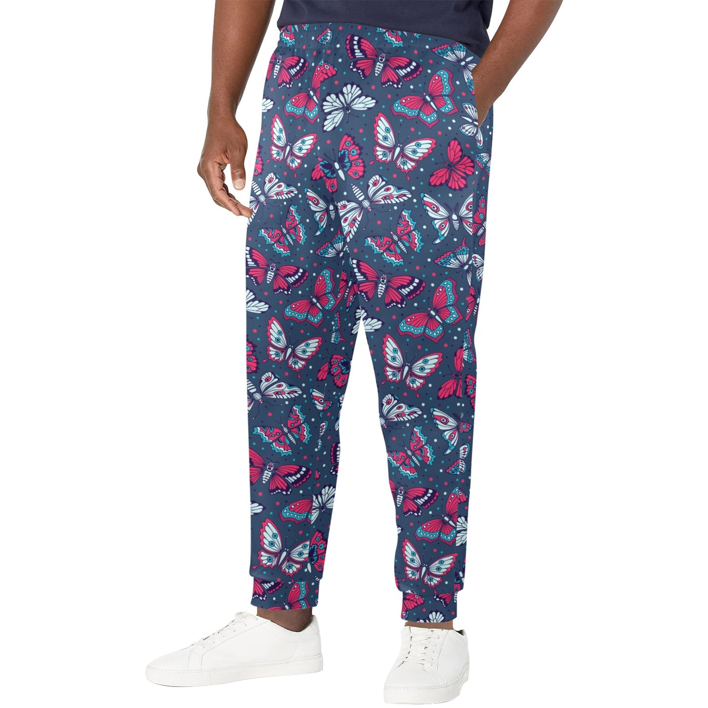 Butterfly Red Deep Blue Print Pattern Men's Casual Track Pants