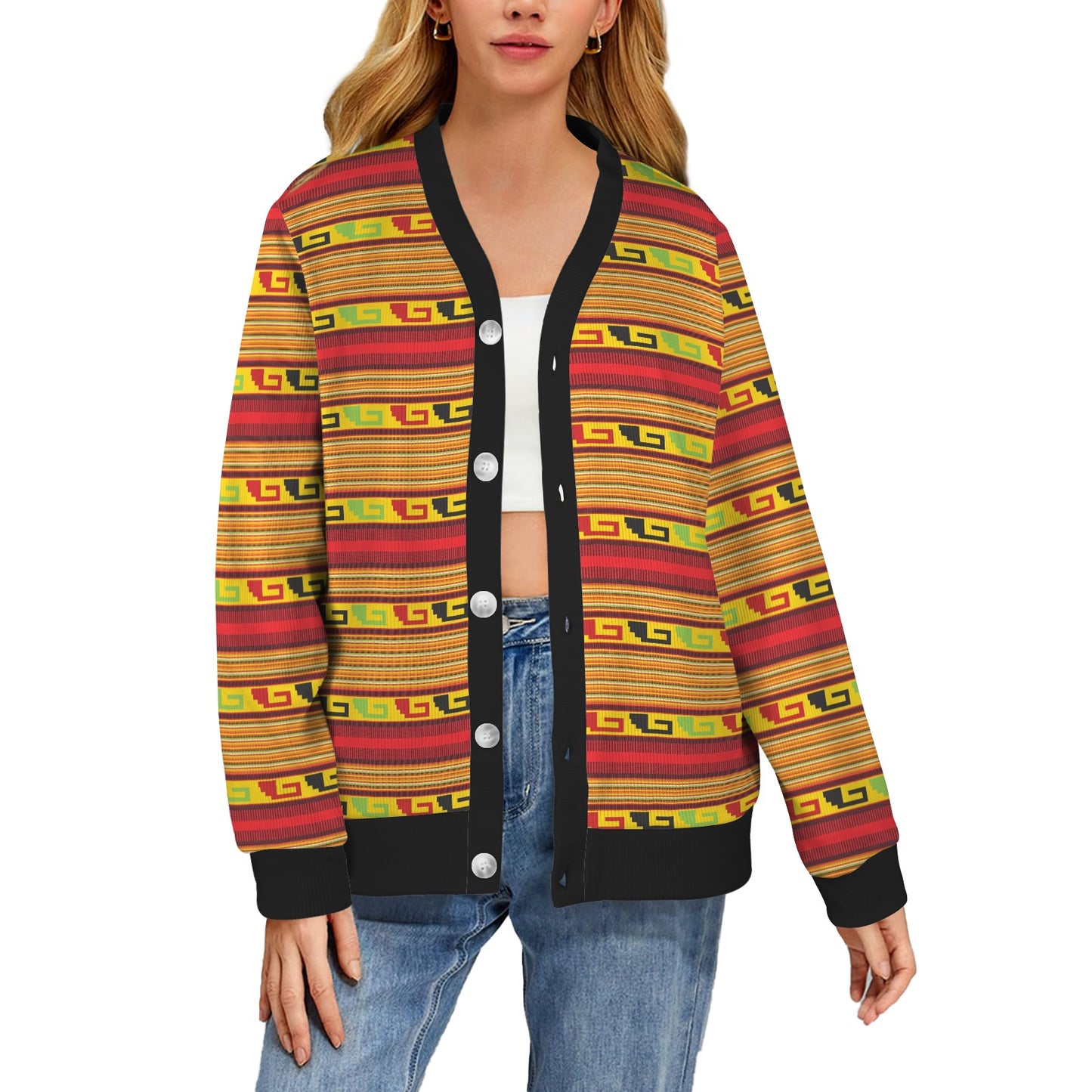 Mexican Blanket Ornament Print Pattern Women's Cardigan