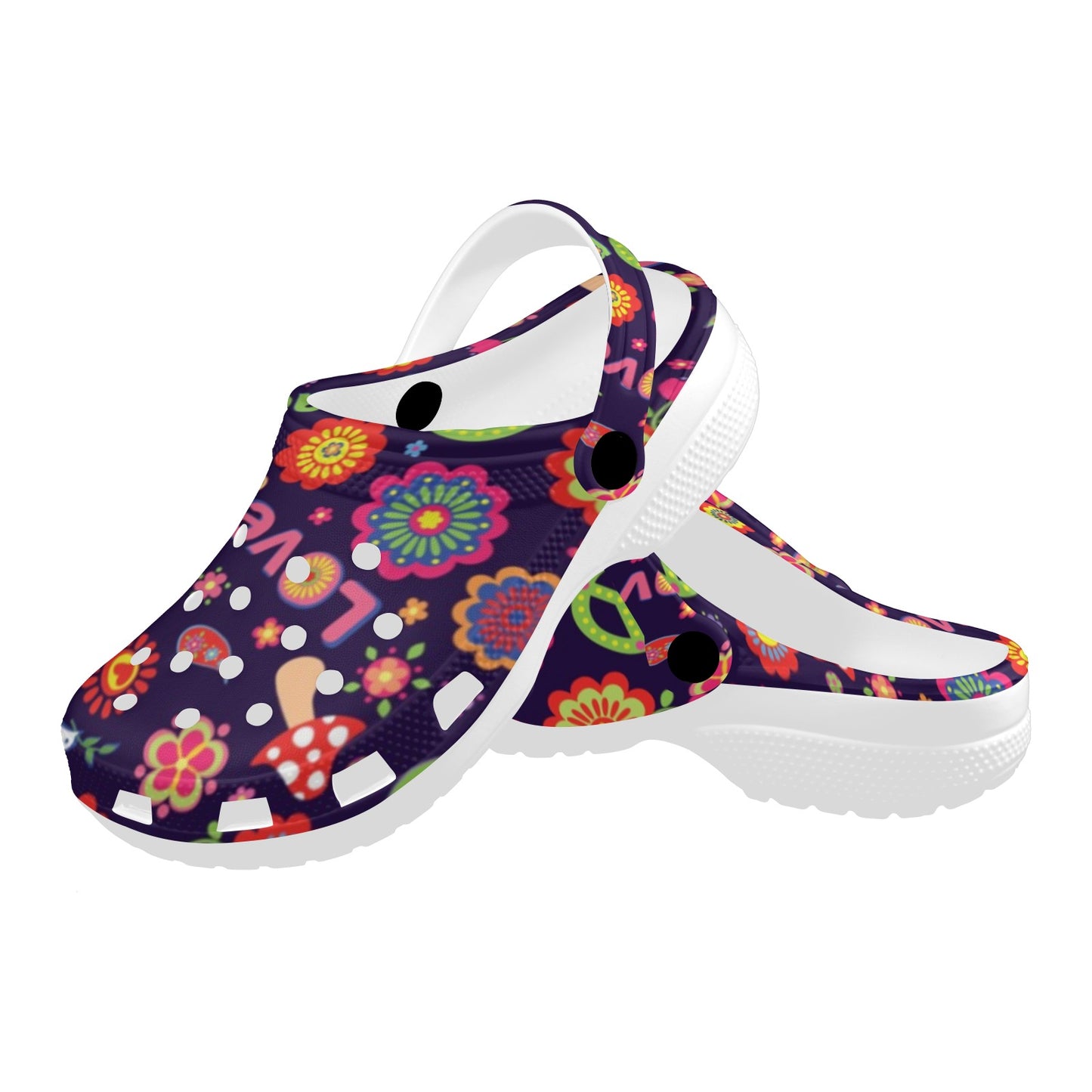 Flower Power Peace Design Print Unisex Clogs Shoes
