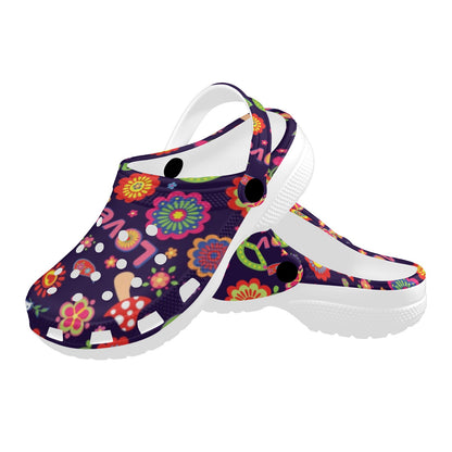 Flower Power Peace Design Print Unisex Clogs Shoes