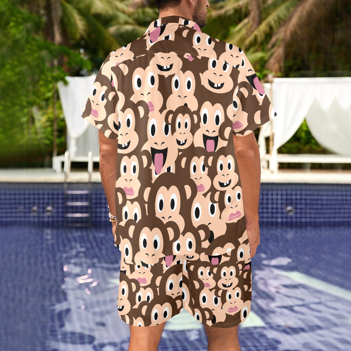 Emoji Monkey Print Pattern Men's Beach Shirt and Shorts Set