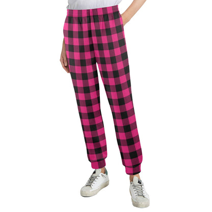 Pink Tartan Plaid Pattern Women's Casual Track Pants