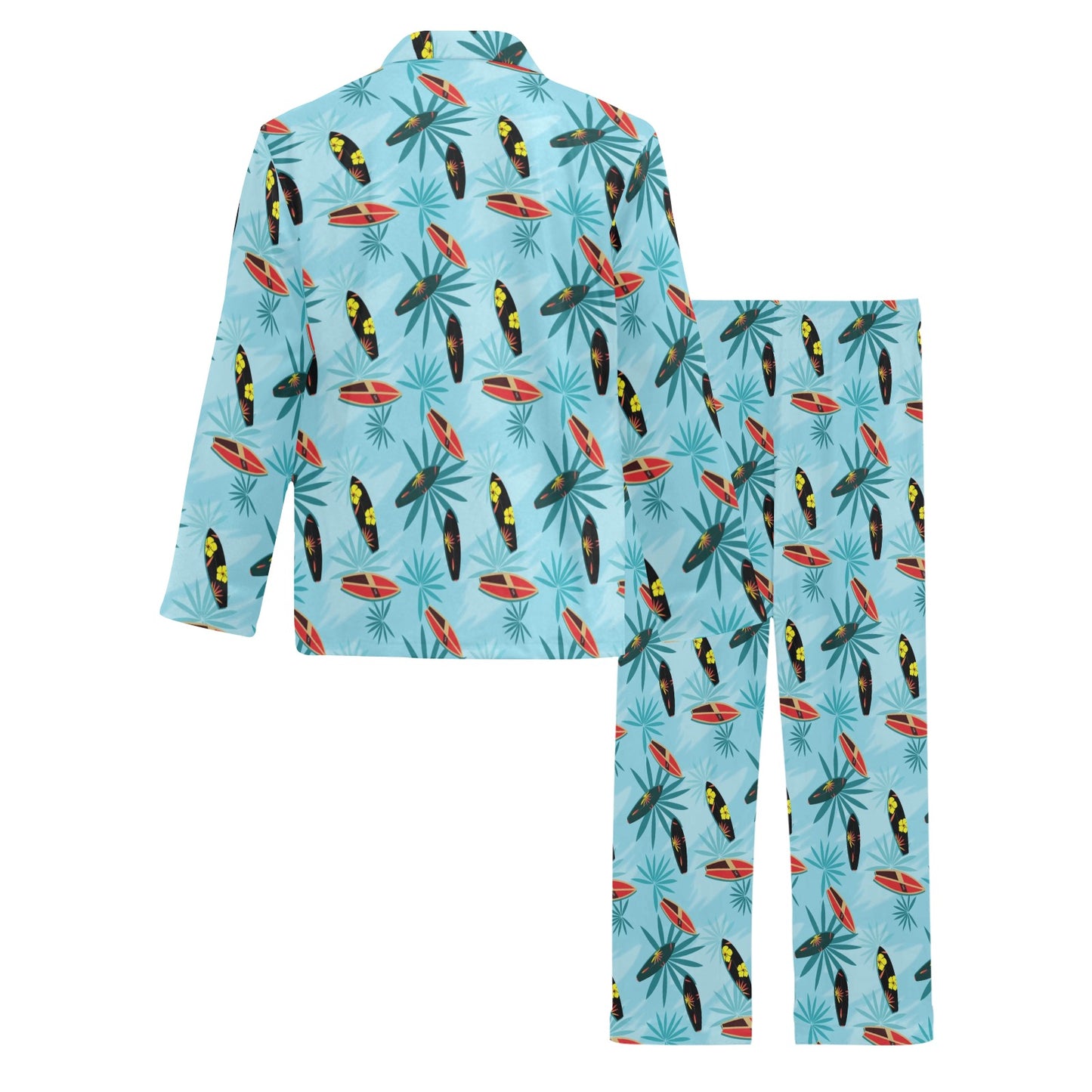 Surfboard Themed Pattern Men's Long Pajama Set