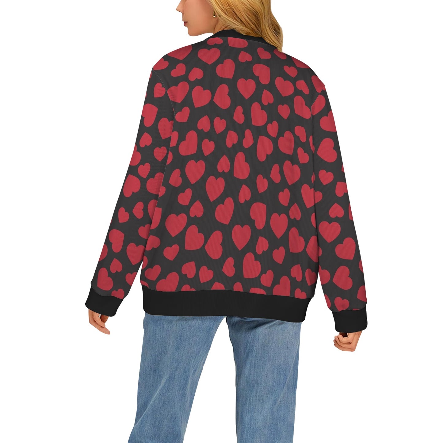 Heart Red Pattern Print Design HE01 Women's Cardigan