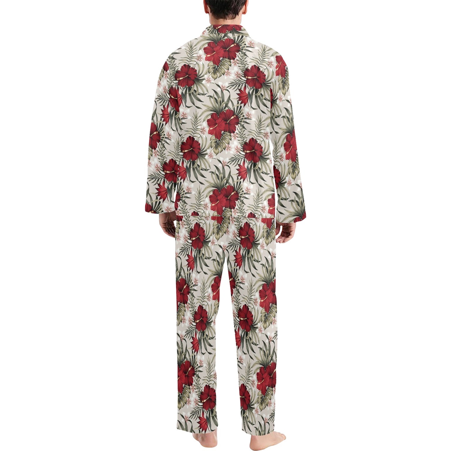 Hibiscus Print Design LKS3011 Men's Long Pajama Set