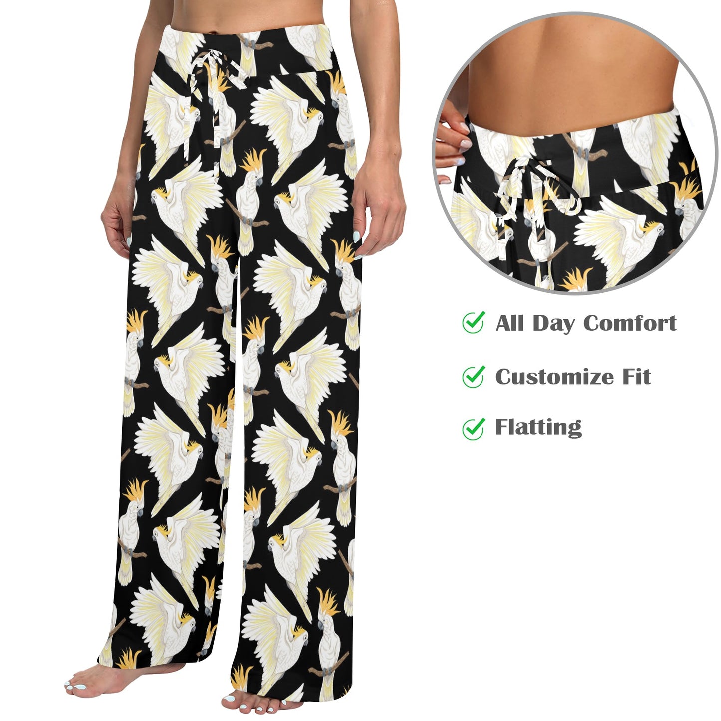 Cockatoo Print Design LKS402 Women's Wide Leg Lounge Pants