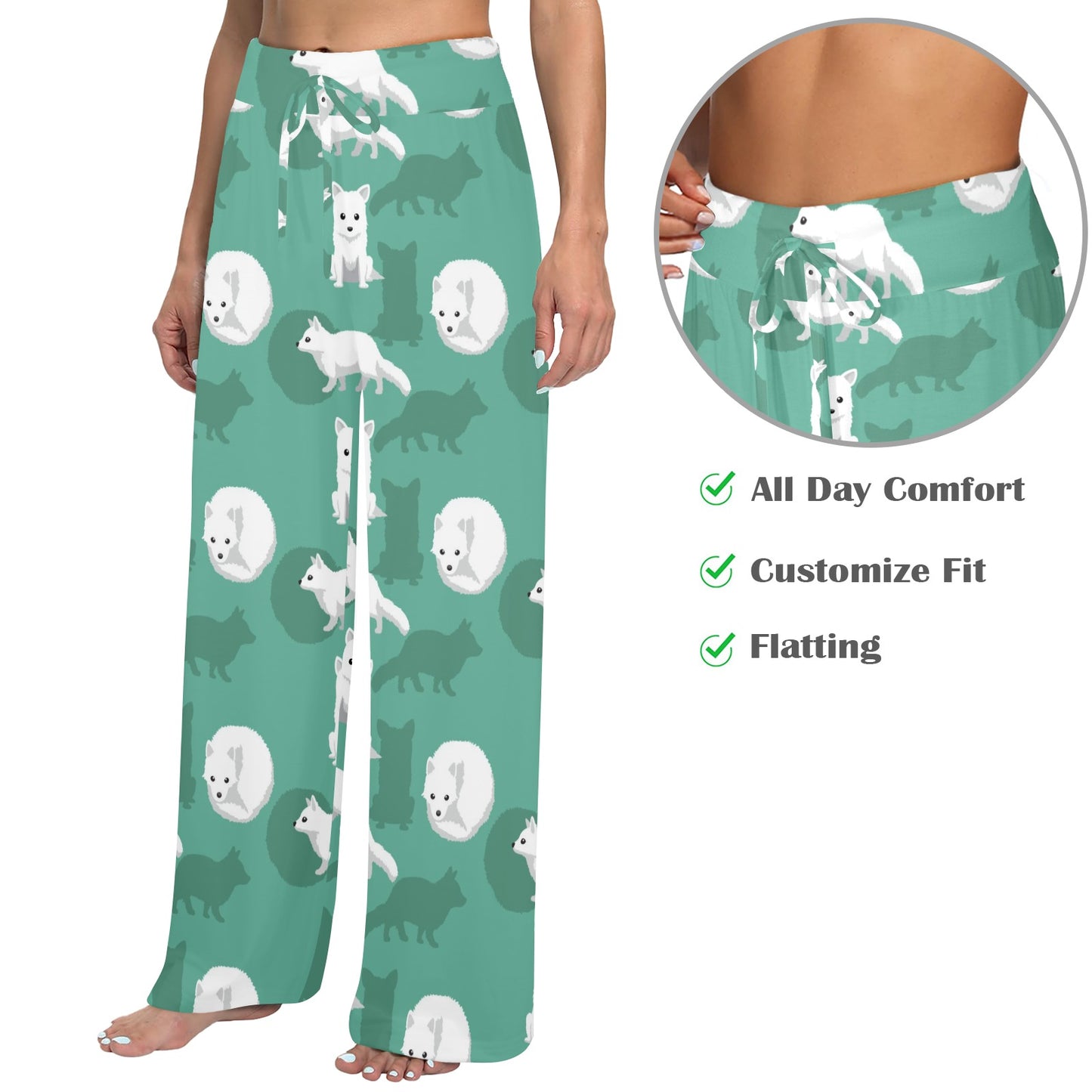 Arctic Fox Pattern Print Design Women's Wide Leg Lounge Pants