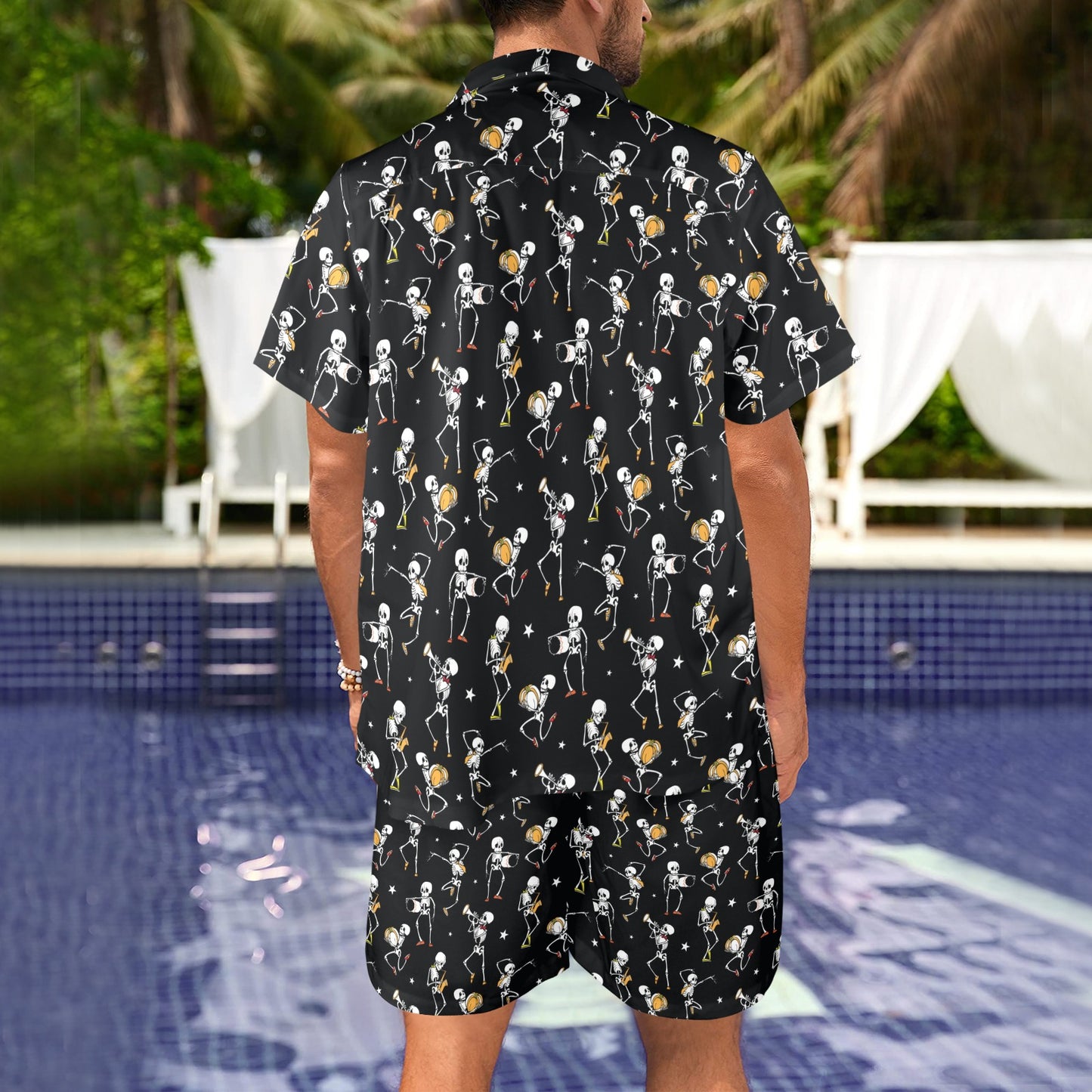 Skeleton Dance Print Men's Beach Shirt and Shorts Set