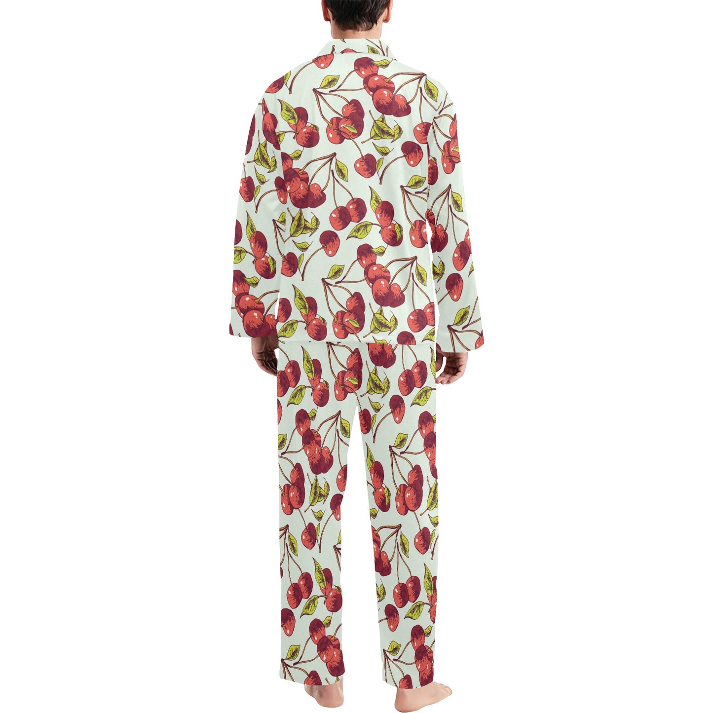 Cherry Hand Draw Men's Long Pajama Set