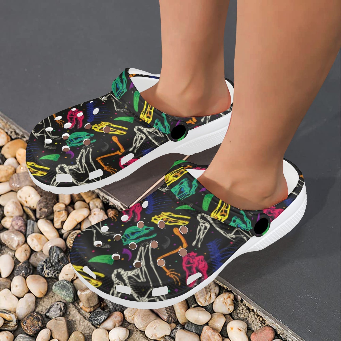 Dinosaur Skull Color Print Pattern Unisex Clogs Shoes
