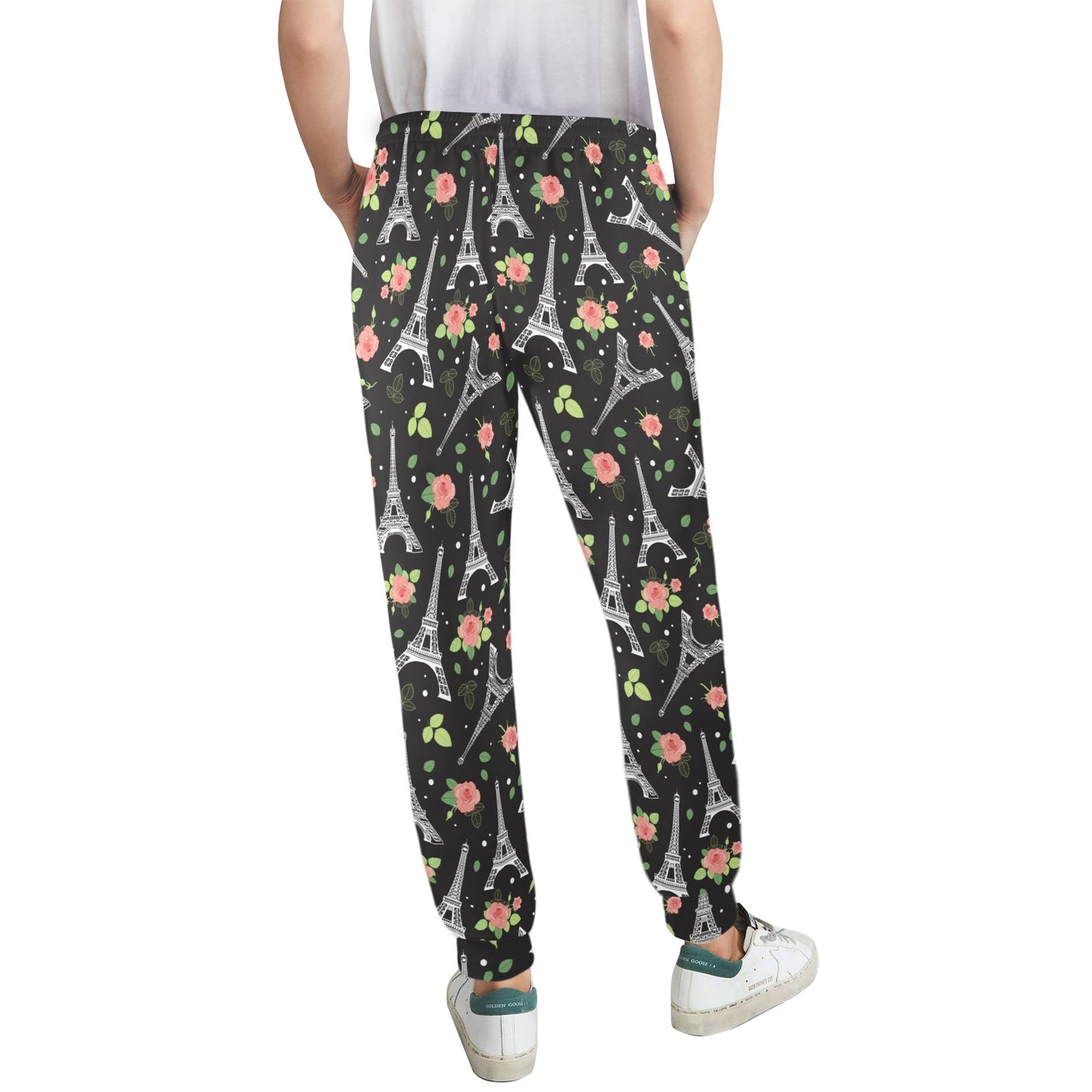Eiffel Tower Rose Print Women's Casual Track Pants