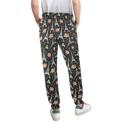 Eiffel Tower Rose Print Women's Casual Track Pants