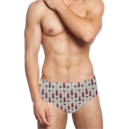 Wine Bottle Pattern Print Men's Swimming Briefs