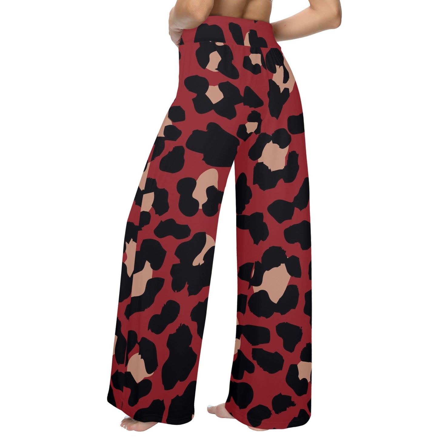 Cheetah Red Print Pattern Women's Wide Leg Lounge Pants
