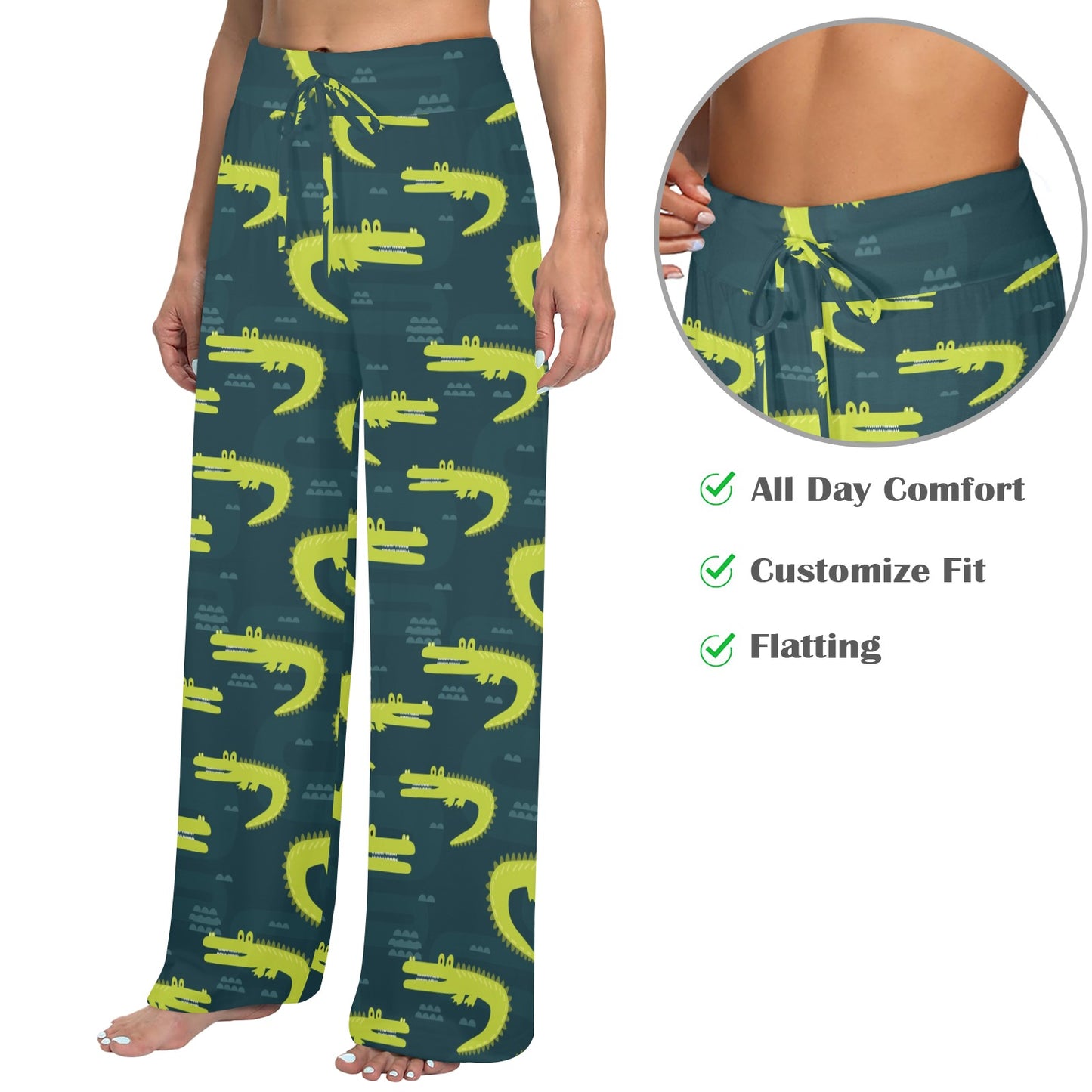 Alligator Pattern Print Design 03 Women's Wide Leg Lounge Pants