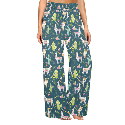 Llama with Cactus Design Print Women's Wide Leg Lounge Pants
