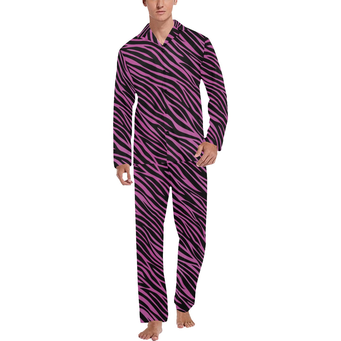 Zebra Pink Print Design LKS304 Men's Long Pajama Set