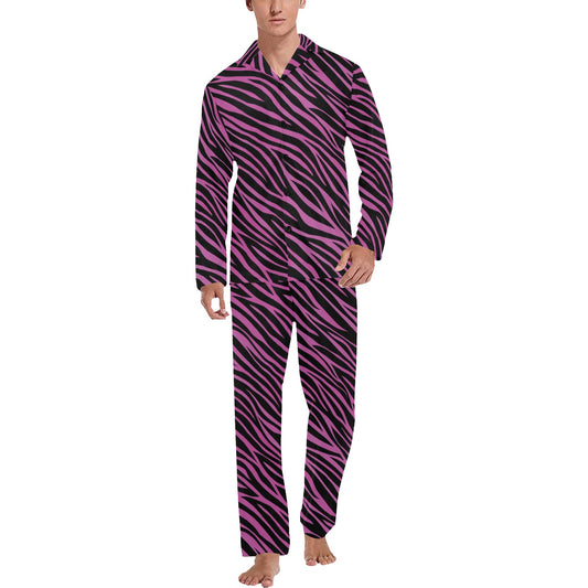 Zebra Pink Print Design LKS304 Men's Long Pajama Set