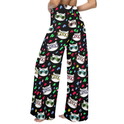 Kitten Design Print Pattern JJ0362 Women's Wide Leg Lounge Pants