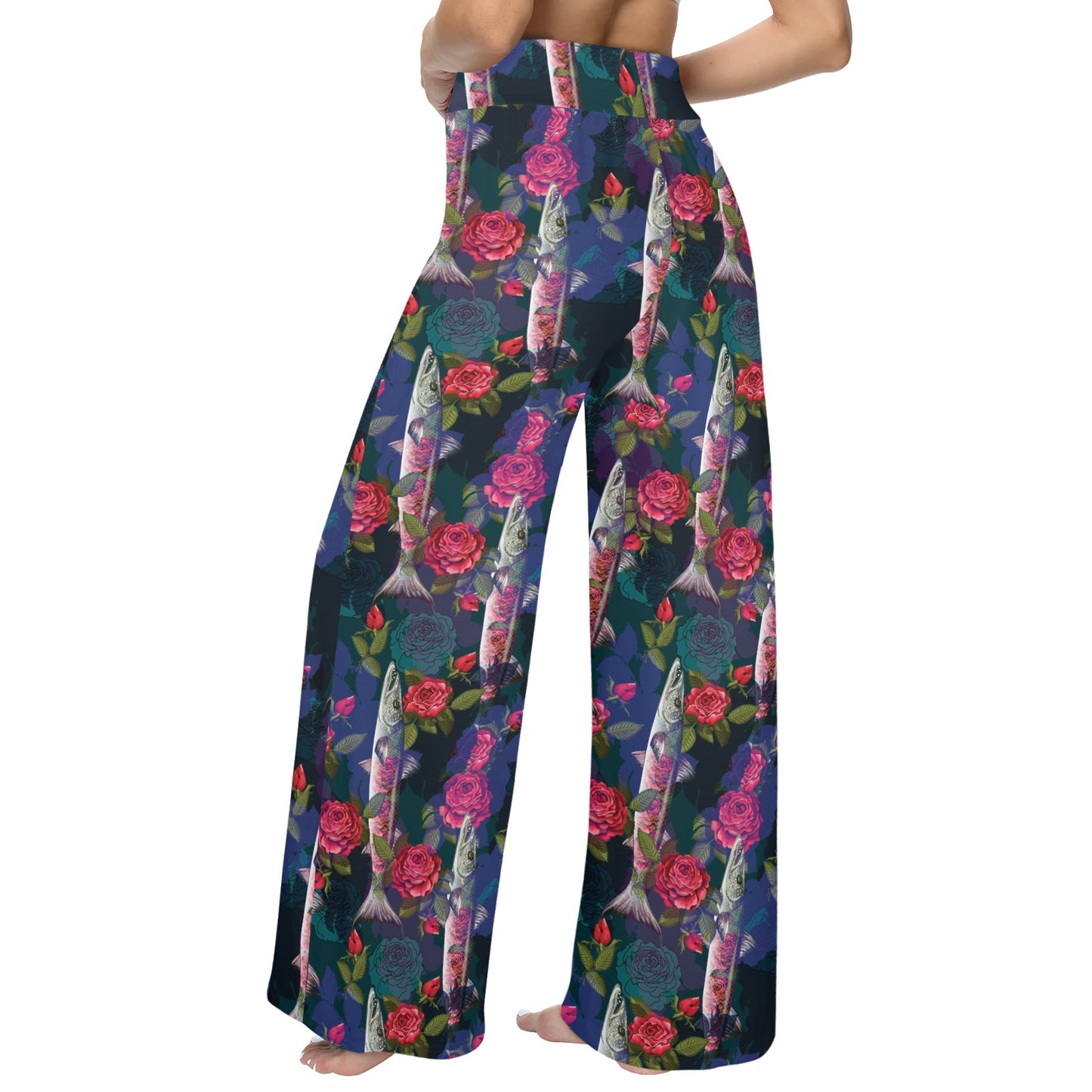 Barracuda with Folwer Pattern Print Design 01 Women's Wide Leg Lounge Pants
