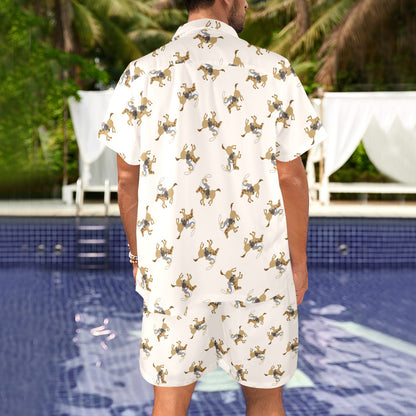 Cowboy Pattern Print Design 01 Men's Beach Shirt and Shorts Set