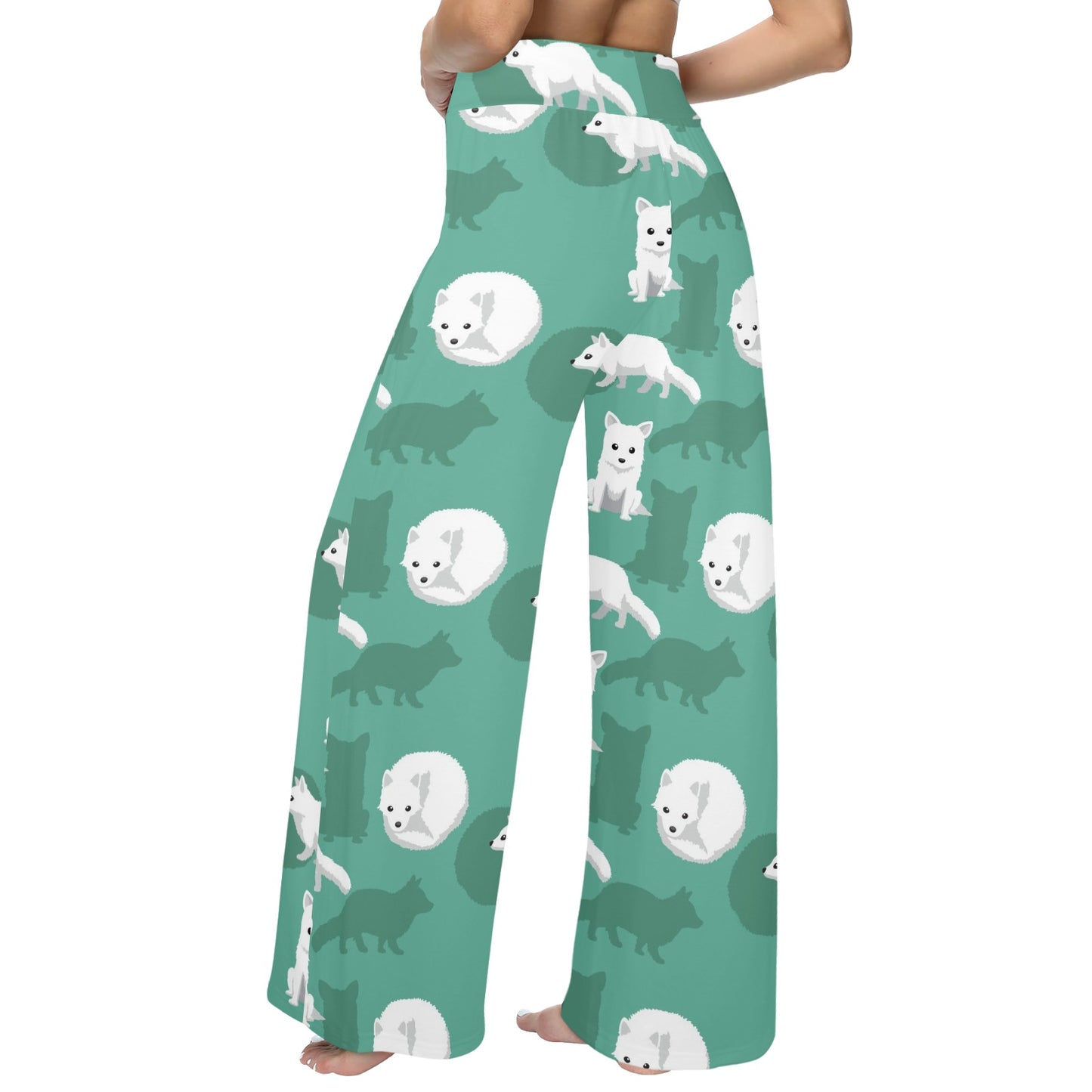 Arctic Fox Pattern Print Design Women's Wide Leg Lounge Pants