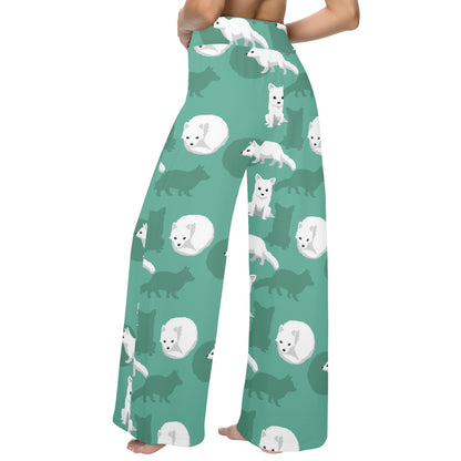 Arctic Fox Pattern Print Design Women's Wide Leg Lounge Pants