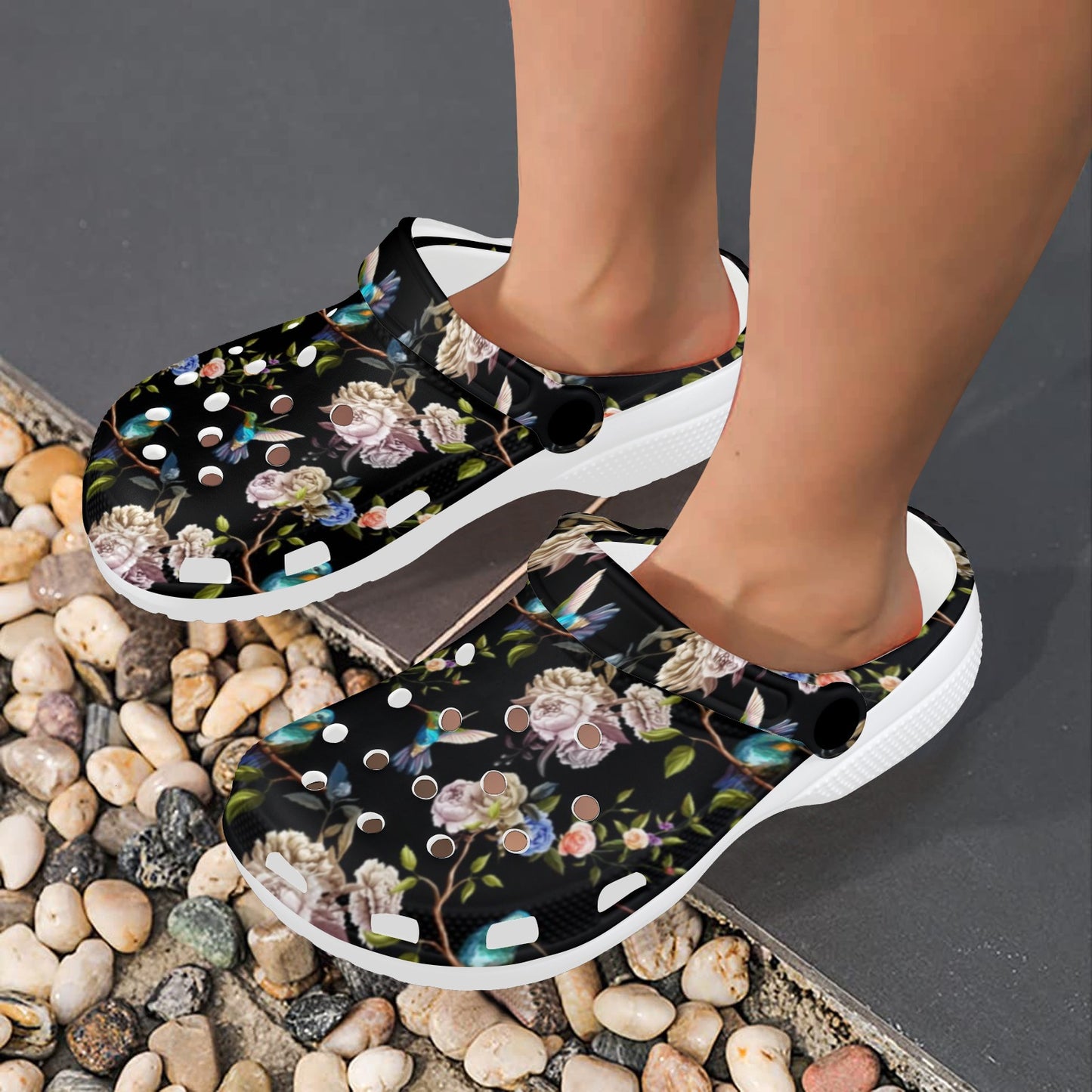 Hummingbird Flower Themed Print Unisex Clogs Shoes